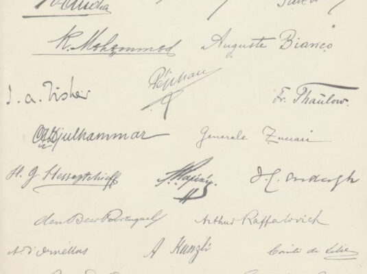 Photograph of a facsimiles of signatures of commission presidents and first delegates from the Conference 2