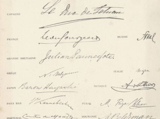 Photograph of a facsimiles of signatures of commission presidents and first delegates from the Conference
