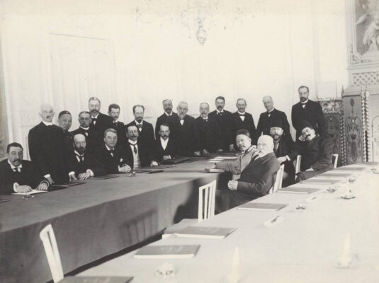 Photograph of the Red Cross committee at the Conference, chaired by Mr. Asser