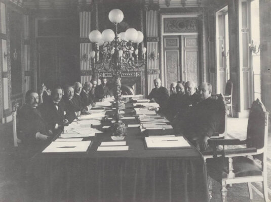 Photograph of the review committee at the Conference, chaired by M.r Bourgeois